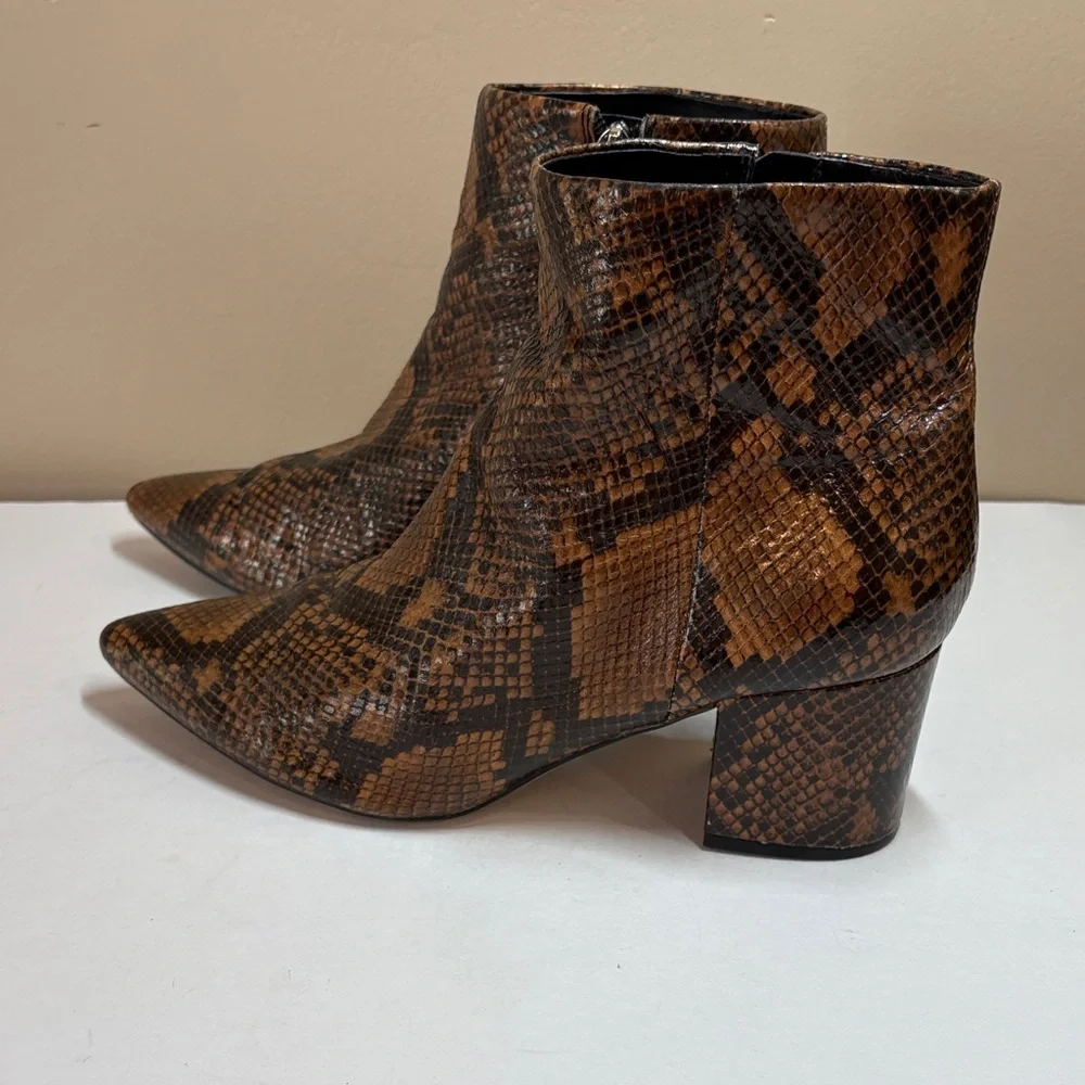 Marc Fisher Women's Snake-Print Pointed Toe Ankle Booties - Brown/Black